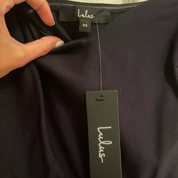 Lulus How Much I Care Navy Off the Shoulder Dress Midnight Blue Navy NWT Size XS - Picture 4 of 9